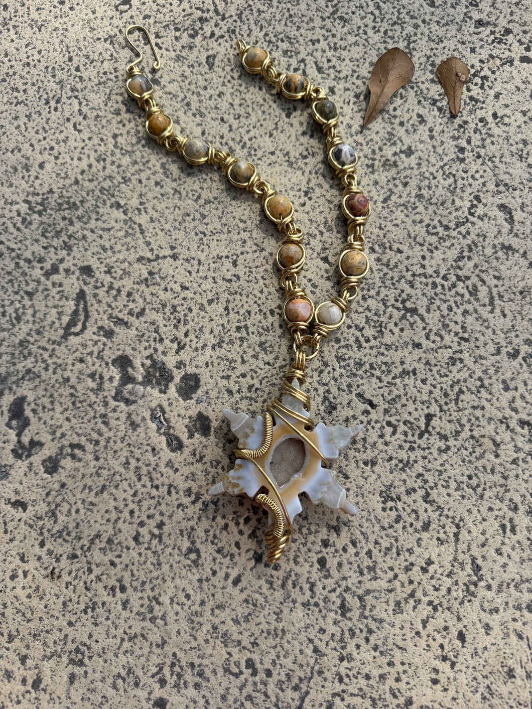 Crazy Lace Agate Druzy Quartz Geode Snowflake Chain